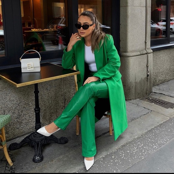 ZARA COLOURED FAUX LEATHER TROUSERS GREEN SIZE-XL - Picture 16 of 16